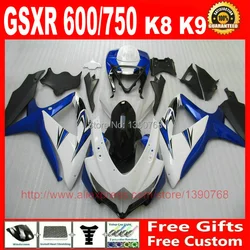 Customize Fairing kit for SUZUKI 08 09 10 GSXR 600/750 K8 GSXR600 GSXR750 2008 2009 2010 white blue black fairings set BM86