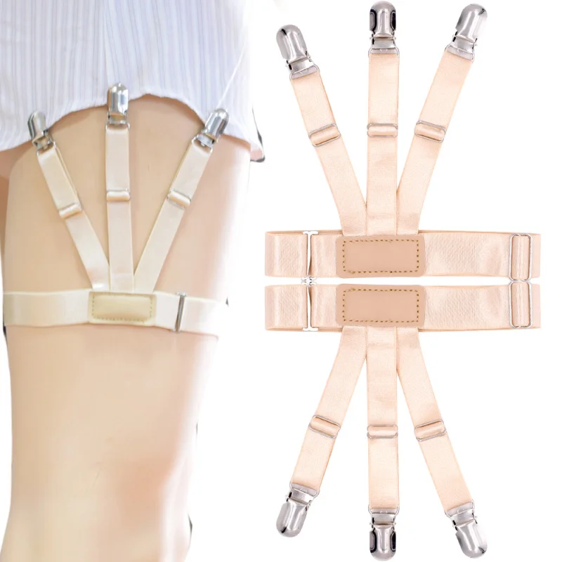 New Shirt Stays Holder Gentleman Leg Suspenders Braces Skin color Elastic Uniform Business strap Shirt Garters 1pair MR1136