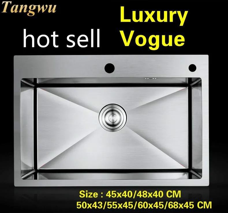 

Free shipping Standard kitchen sink 4MM thick manual single-slot 304 stainless hot sell 45x40/48x40/50x43/55x45/60x45/68x45 CM