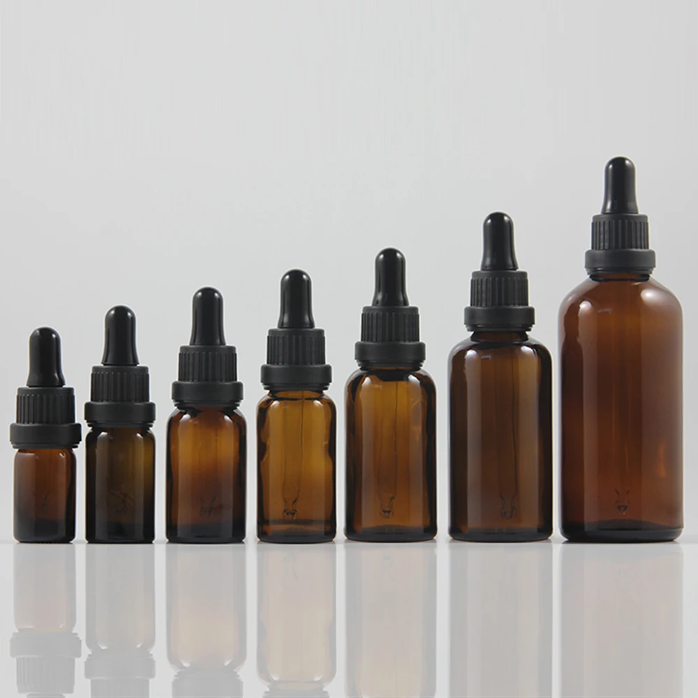 

10ml mini Portable cosmetic glass bottles for e liquids with dropper, empty 10ml amber essential oil bottle with different cap