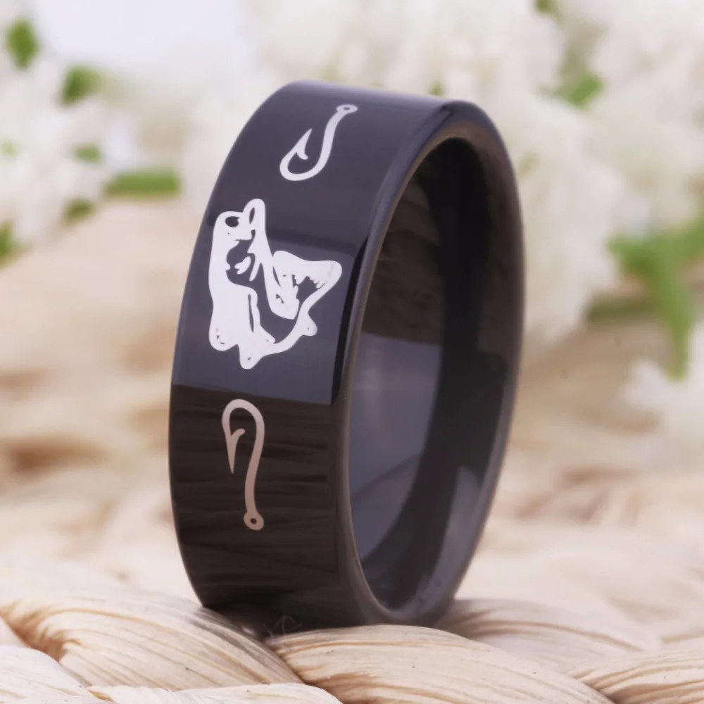 YGK JEWELRY Hot Sales 8MM Black Pipe Outdoor Hunting Fishing New Men's Tungsten Comfort Fit Ring for Wedding