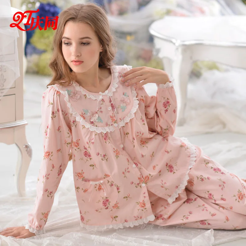 

yomrzl M306 sleepwear autumn sweet women's woven cotton long-sleeve lounge set, pajama set,pyjama set