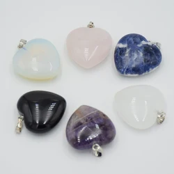 Natural Stone Love Heart Pendant for Women Girl Necklace Amethysts Clear Crystal Pink Quartzs Opal Reiki Chakra Fashion Jewelry