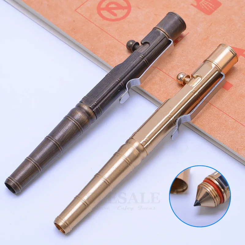 

New Portable Brass Tactical Pen Bolt Switch Emergency Self-Defense Glass Breaker Outdoor Survival EDC Tool Gift Dropshipping