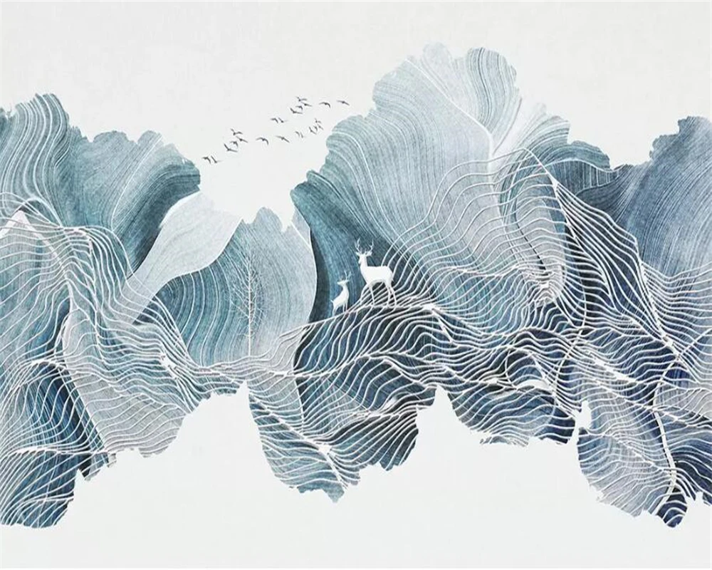 

Фотообои на заказ, абстрактные чернильные линии, пейзажи, лось, лес, современный семейный фон, украшение стены, 3d обои, фреска