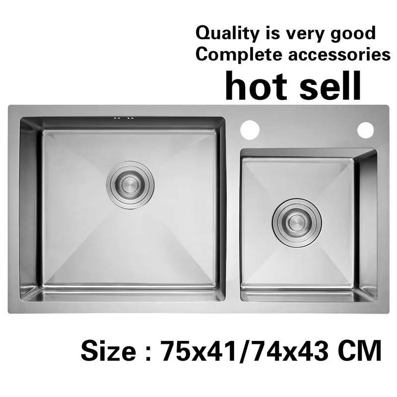 

Free shipping Apartment vogue kitchen manual sink double groove multifunction 304 stainless steel hot sell 750x410/740x430 MM