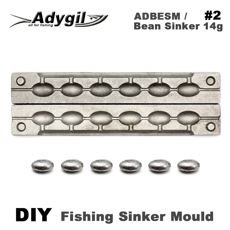 Adygil DIY Fishing Bean Sinker Mould ADBESM/#2 Bean Sinker 14g 6 Cavities