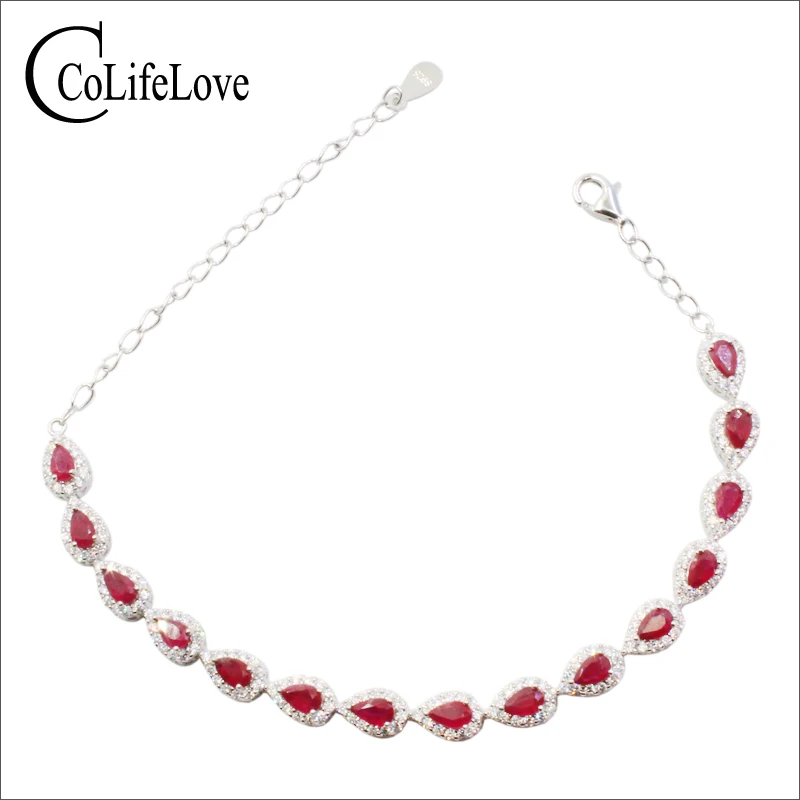 925 silver ruby fine jewelry 14 pieces natural blood red ruby bracelet solid sterling silver ruby bracelet for wedding