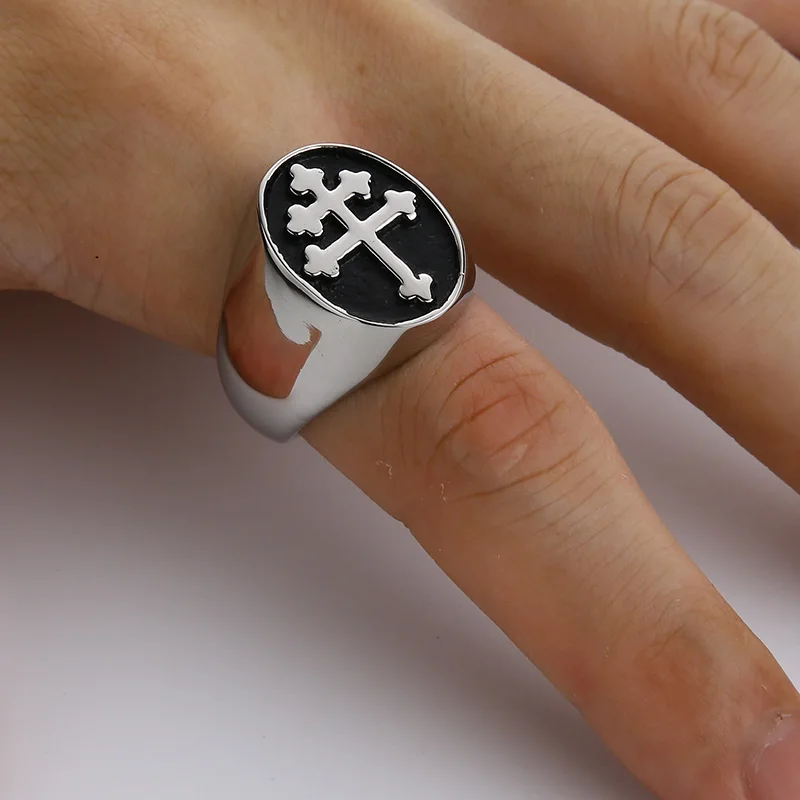 Valily Lorraine Cross Ring Gold  Color Titanium Stainless Steel Crux Vera Cross of Lorraine Rings for Men Jewelry wholesale