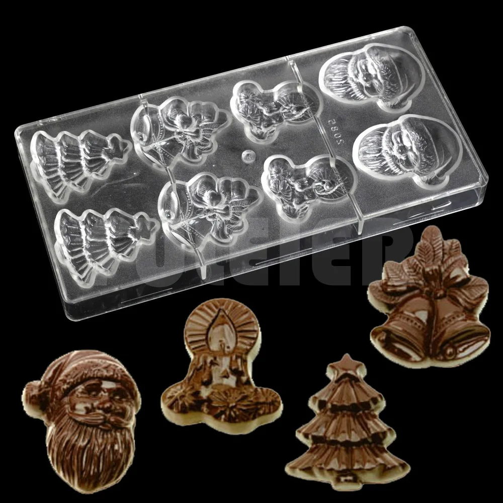 Christmas Series Santa Claus Bell Shape Polycarbonate Chocolate Mold,cheap Kitchen Bakeware Baking Cake Candy Chocolate Mould