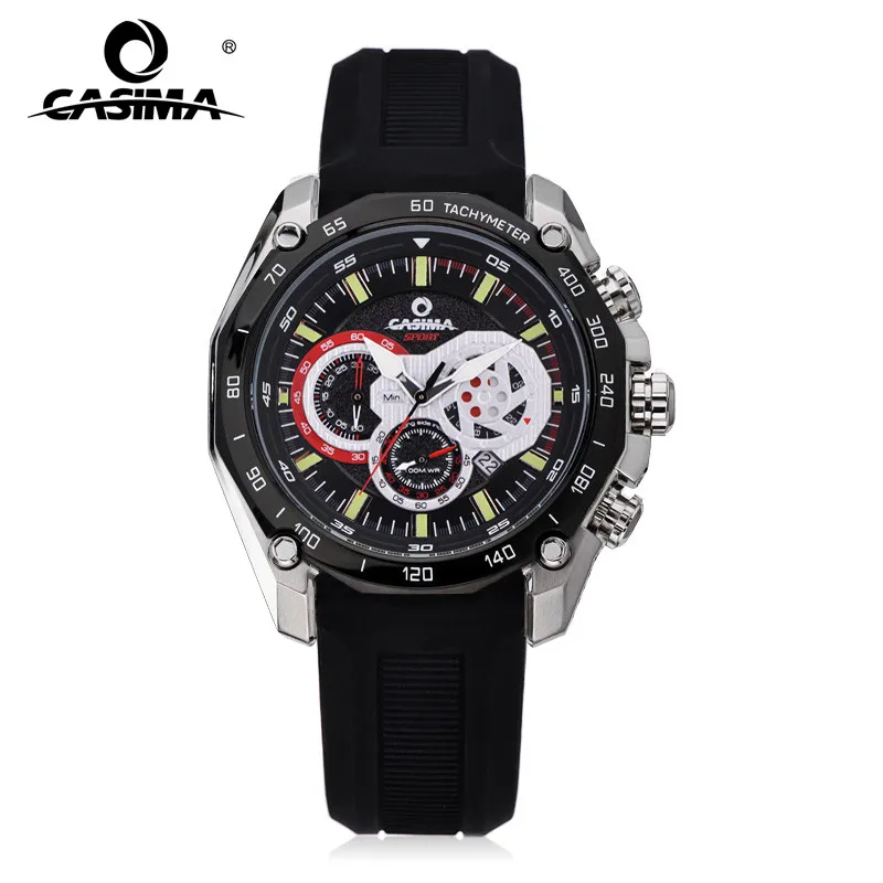 

CASIMA Luminous Waterproof Silicone Watch Band Quartz Men's Sports Watches With Chronograph Calendar Display 8885