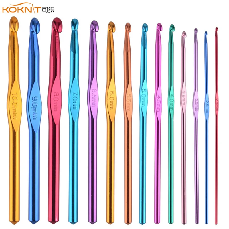 KOKNIT 1 szt. Aluminiowe szydełko Multicolor mieszane 2-10mm igły dziewiarskie hak DIY Craft przędza igła do szycia na prezent dla mamy