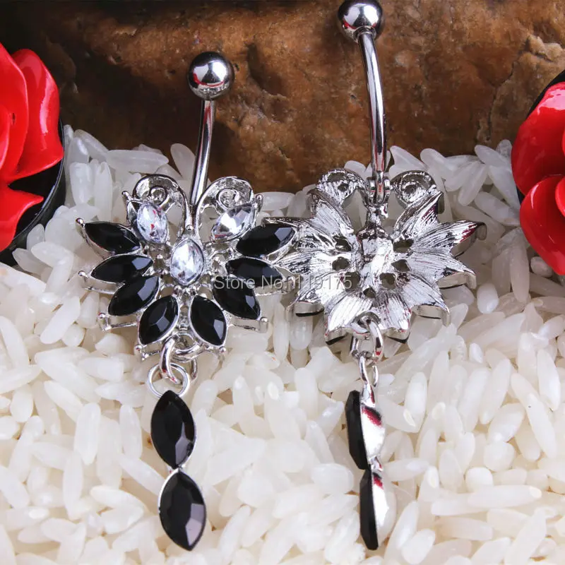 316L Stainless Steel Color Flower Navel Belly Button Piercing Ring 1.6*10*5*8mm Fashion Body Jewelry