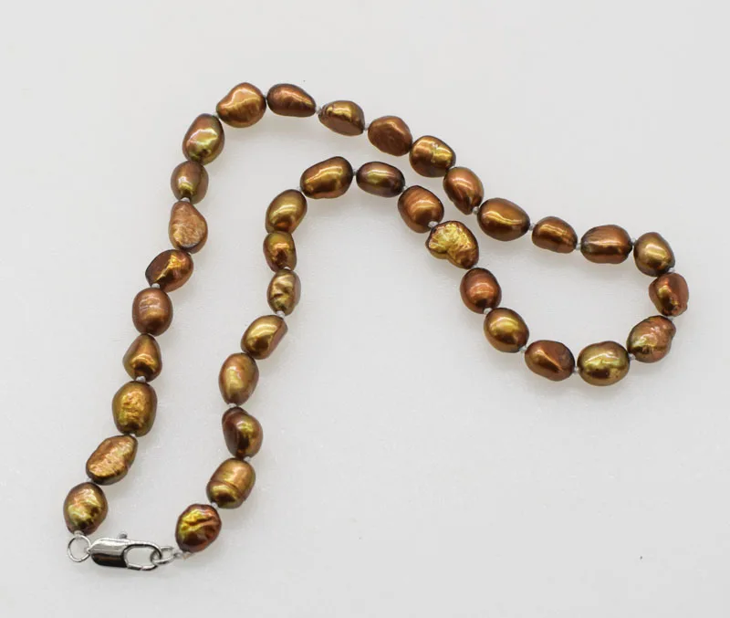 Freshwater Pearl brown baroque 6-10mm  wholesale necklace 16