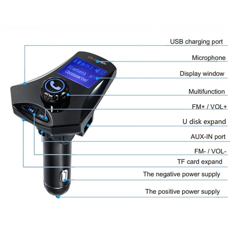  Wireless FM Transmitter Bluetooth-compatible Car Kit MP3 Player Aux Modulator Handsfree LCD Display Dual USB Car Charger