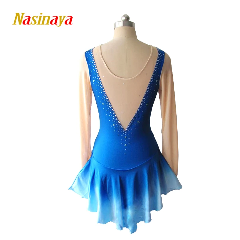 Nasinaya Figure Skating Dress Ice Skating Skirt for Girl Women Kids Customized Competition Patinaje blue gradually changing