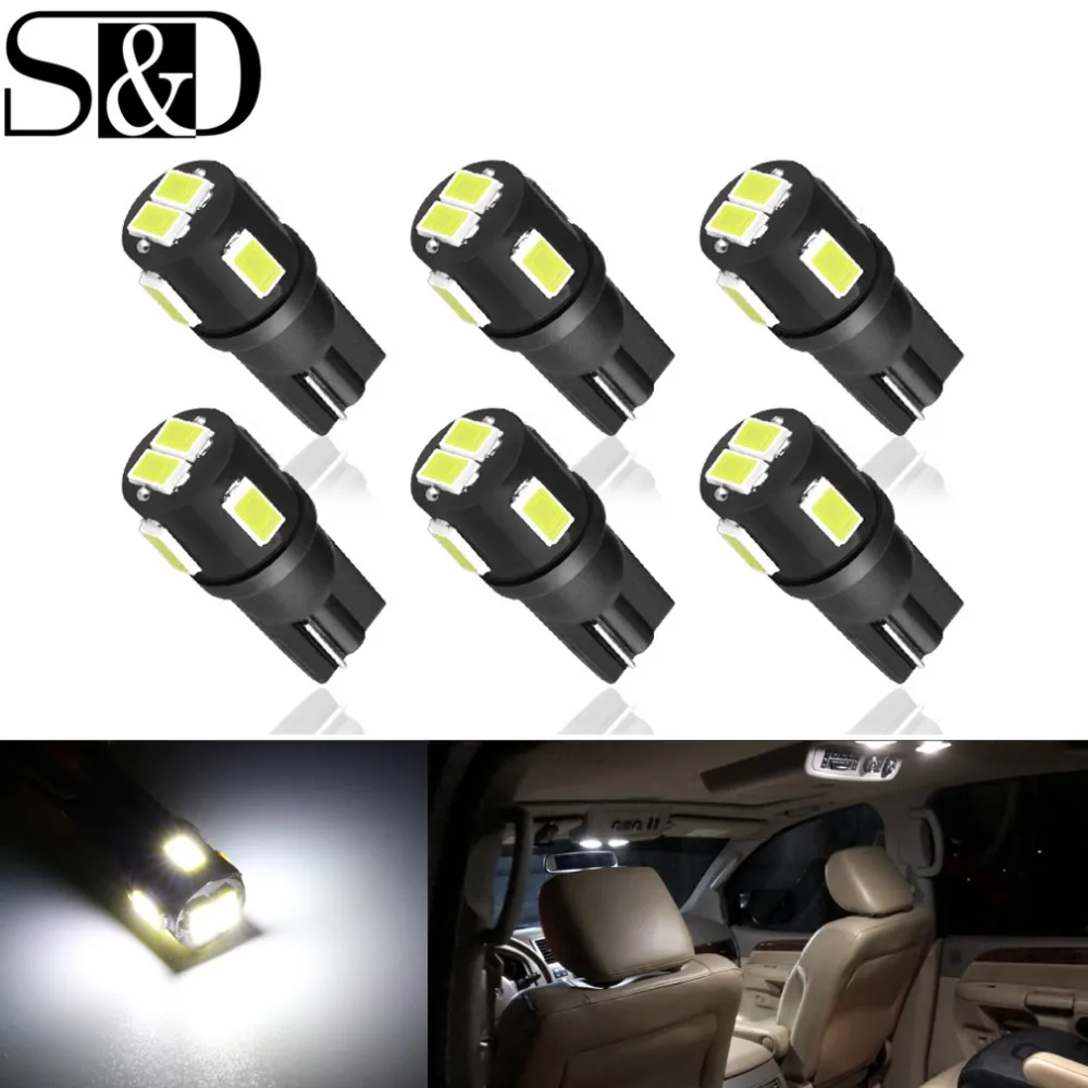 S&D 6pcs T10 LED W5W LED Bulbs Car Light 194 168 Clearance Reading License Plate Lamp Interior Dome Lights 12V 6000k 5w5 Auto