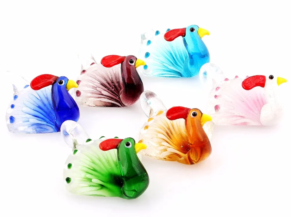 Wholesale 6pcs Handmade Murano Lampwork Glass Mix Color Peacock Pendant Fit Necklace Jewelry Gifts W