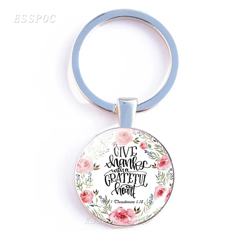 Bible Verse Double Face Keychain Glass Cabochon Jewelry Jesus Pendant Religious Key Chain Women Men Christian Gifts image 2