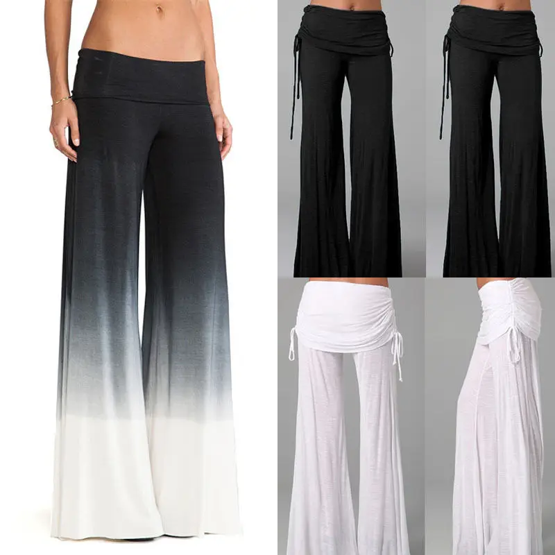 

Hot Women 'S Casual Stretch Pants Wide Leg Long Bohemian Loose Palazzo Trousers Black White Loose