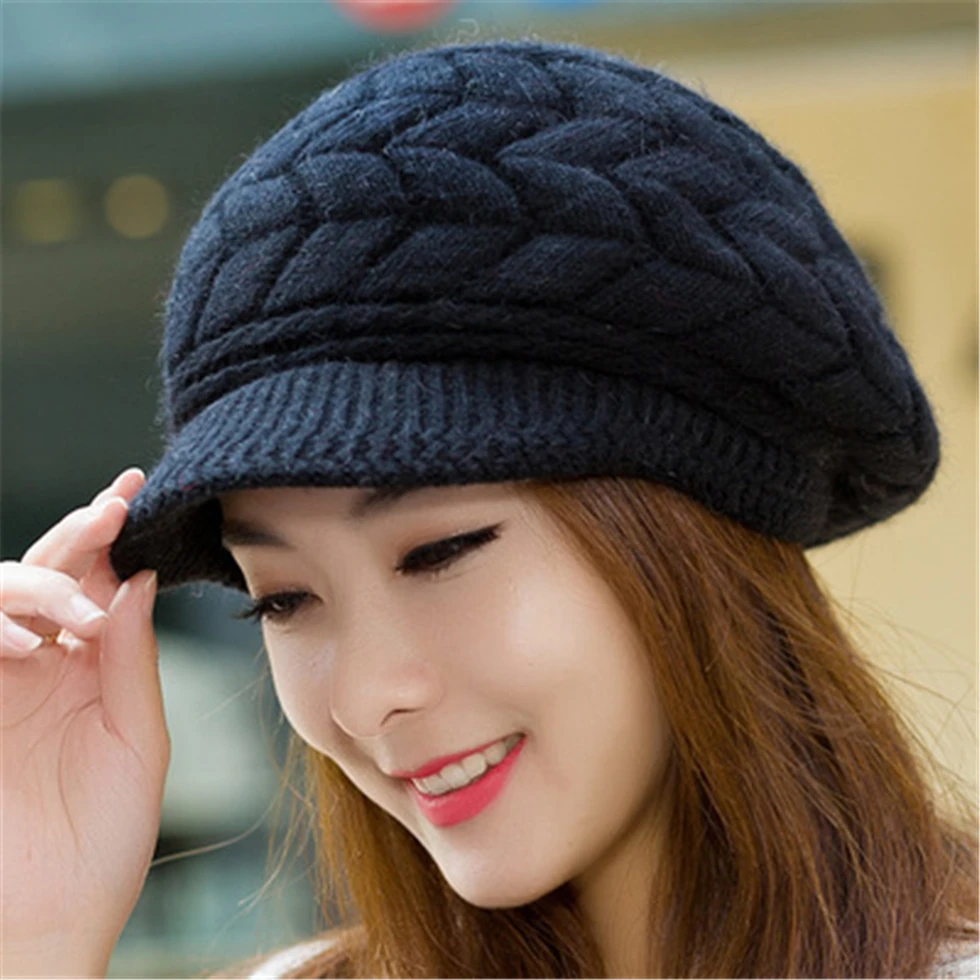 winter hat for women knitted wool hats inside knitted hats for women rabbit fur hat Autumn and Winter fashion women hat new