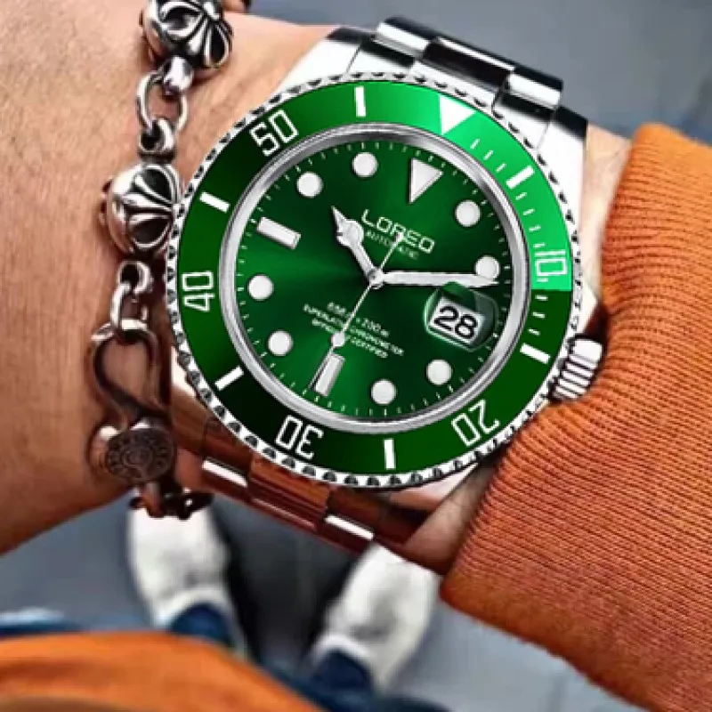 LOREO New 200M Waterproof Mens Sport Watch Luxury brand Automatic Mechanical Watch Sapphire Screw Crown Rotatable Bezel Luminous