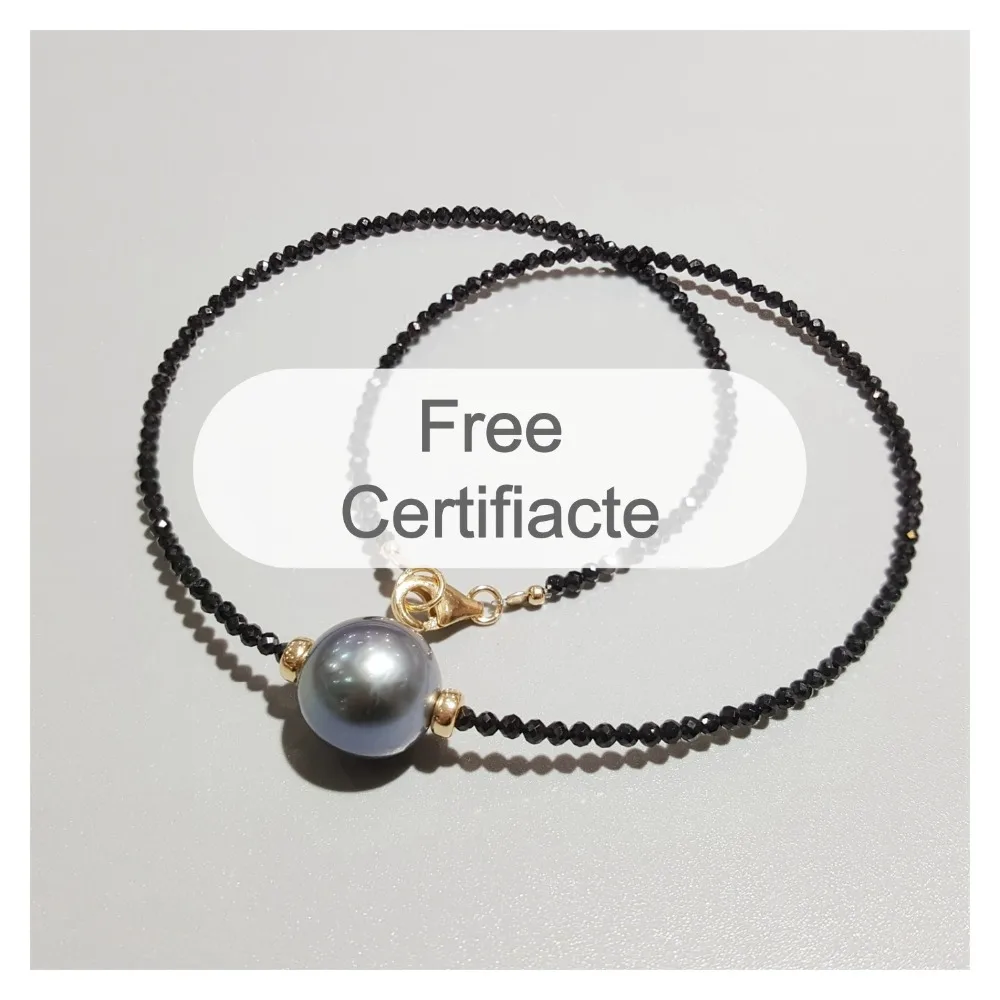 Lii Ji Tahitian Pearl Black Spinel Necklace Fine 12-13mm Pearl 925 Sterling Silver 18K Gold Plated Delicate Jewelry Female Gift