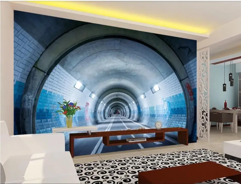 Wallpaper Mural Painting For Living Room Underground passage tunnel 3D mural wall background 3D Wallpaper Mural Decor Photo