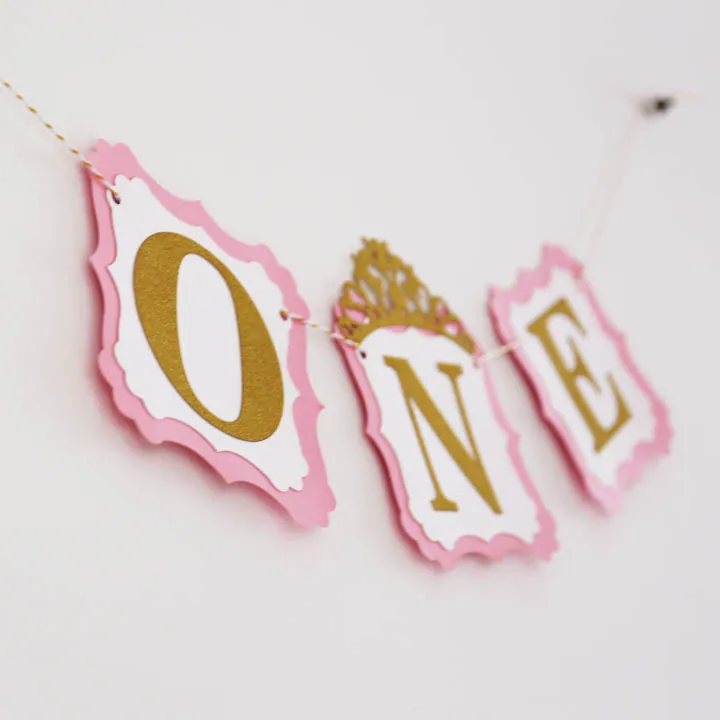 Pink and Gold One Banner  High Chair Banner  First Birthday  Princess Party  I am One Banner  Photo Props Name Banner