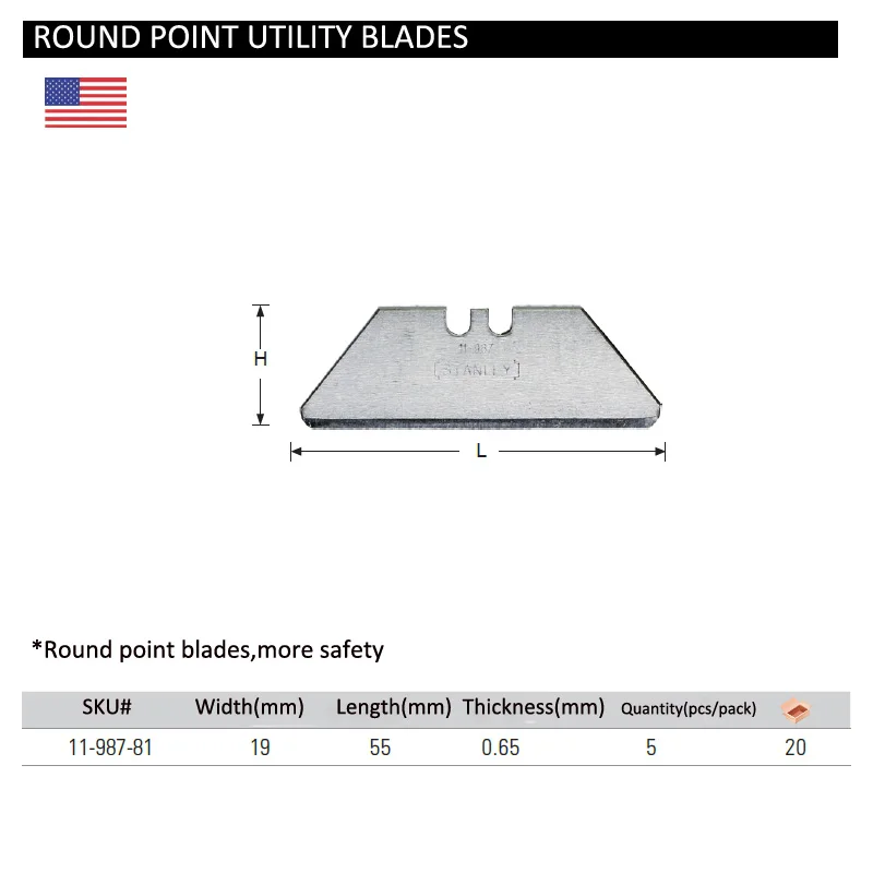 Stanley 5 sztuk/paczka wielofunkcyjny bezpieczeństwa okrągły punkt nóż introligatorski ostrze okrągłe narzędzie ostrza wymiana cięcia