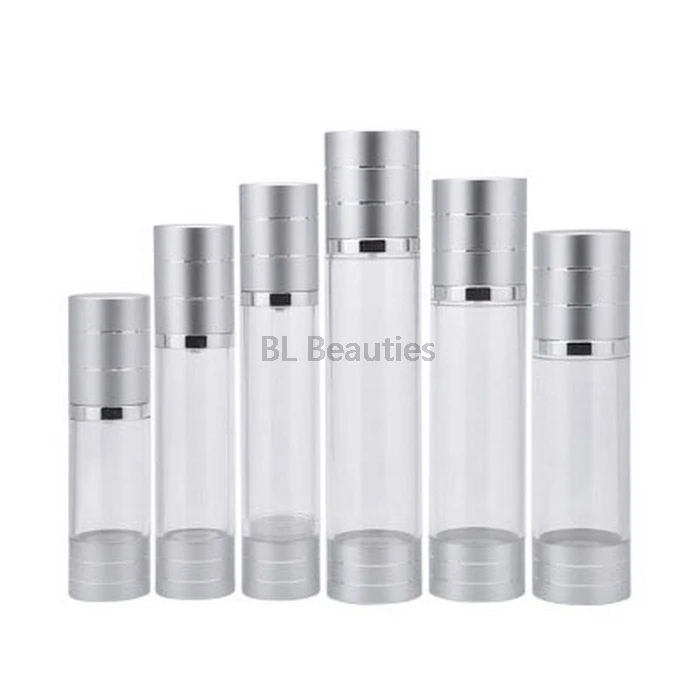 15ml 30ml 50ml 80ml 100ml Airless Bottle High Quality AS Vacuum Pump Bottles Silver Lotion Bottles Used For Cosmetic Containers