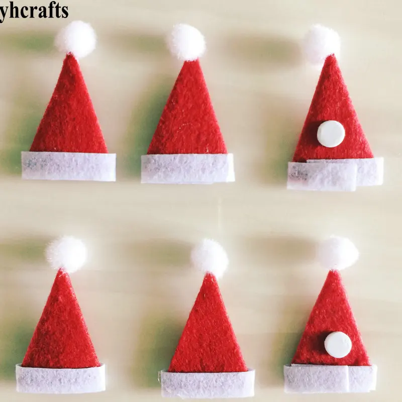 10PCS/LOT,Mini santa hat fabric stickers Christmas Xmas ornament Kids room decoration Wall fridge stickers Toys Kindergarten