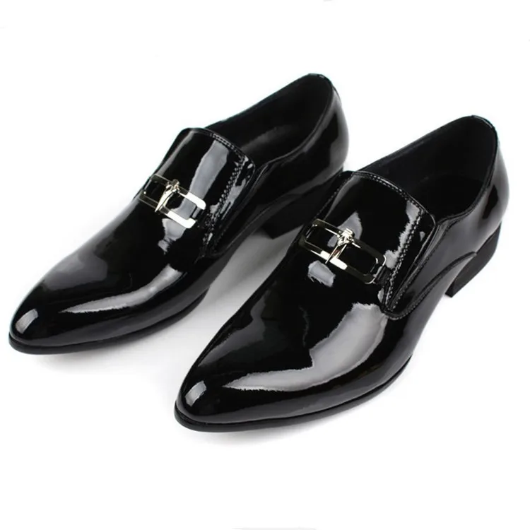 

Large size EUR45 Black mens dress shoes man business shoes patent leather pointed toe mens formal shoes wedding party shoes