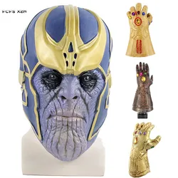 Movie Thanos Latex Mask and Gloves Halloween Costume Cosplay Mask Carnival Purim Masquerade masked ball party dress
