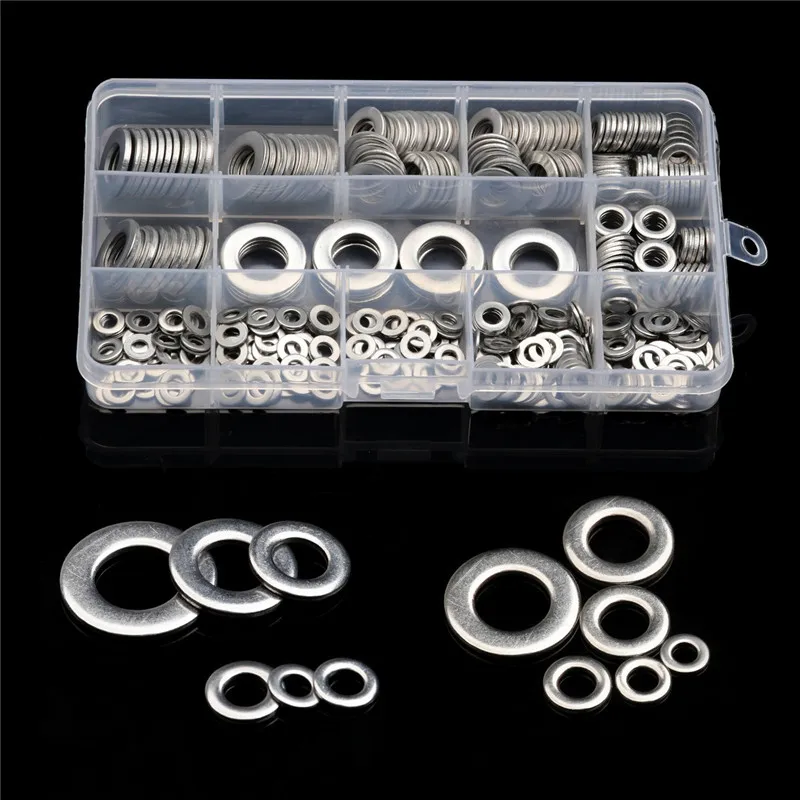 

395pcs/set 6Sizes Durable Flat Machine Washer 304 Stainless Steel M4/M5/M6/M8/M10/M12 Lock Washer Metric Flat Gaskets Kit