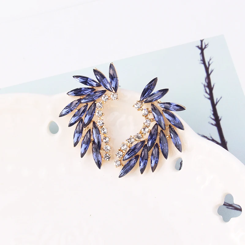 Mitoky Shining Rhinestone Wings Stud Earrings Acrylic Crystal Stone Women Piercing Earrings Trendy Wedding Jewelry Christmas Gif