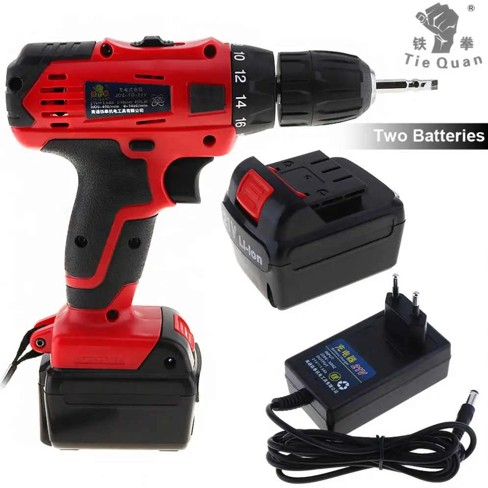 

AC100 - 240V Cordless 21V Electric Drill with 2 Lithium Batteries and Two-speed Adjustment Button for Handling Screws / Punching