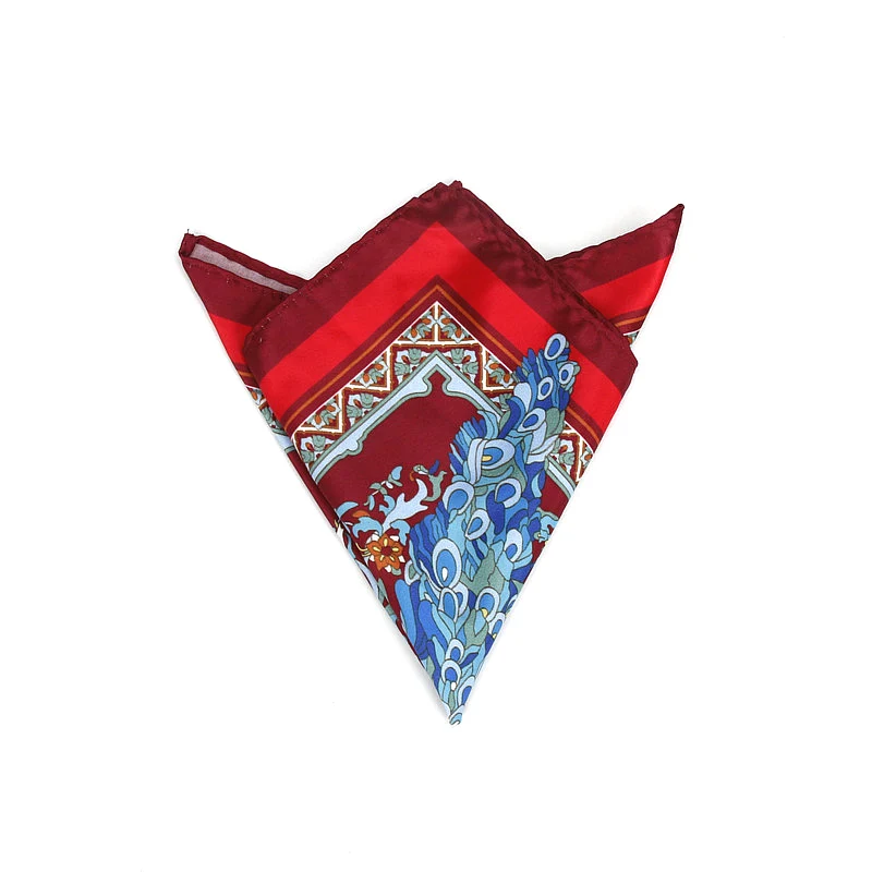 2018 Men\'s Brand Handkerchief Vintage Birds Pocket Square Soft Hankies Wedding Party Business Artificial Silk Chest Towel Gift