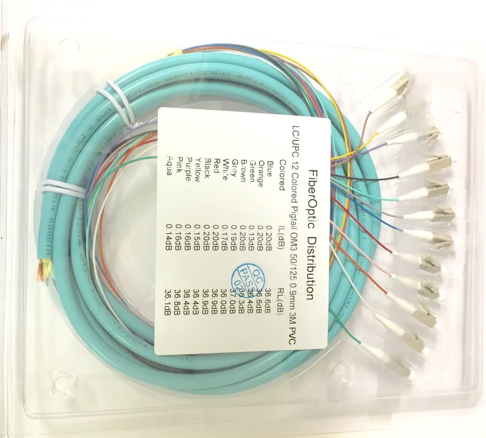 

12 Strand 50/125 OM3 Fiber Optic Pigtails 3m LC/UPC Multimode