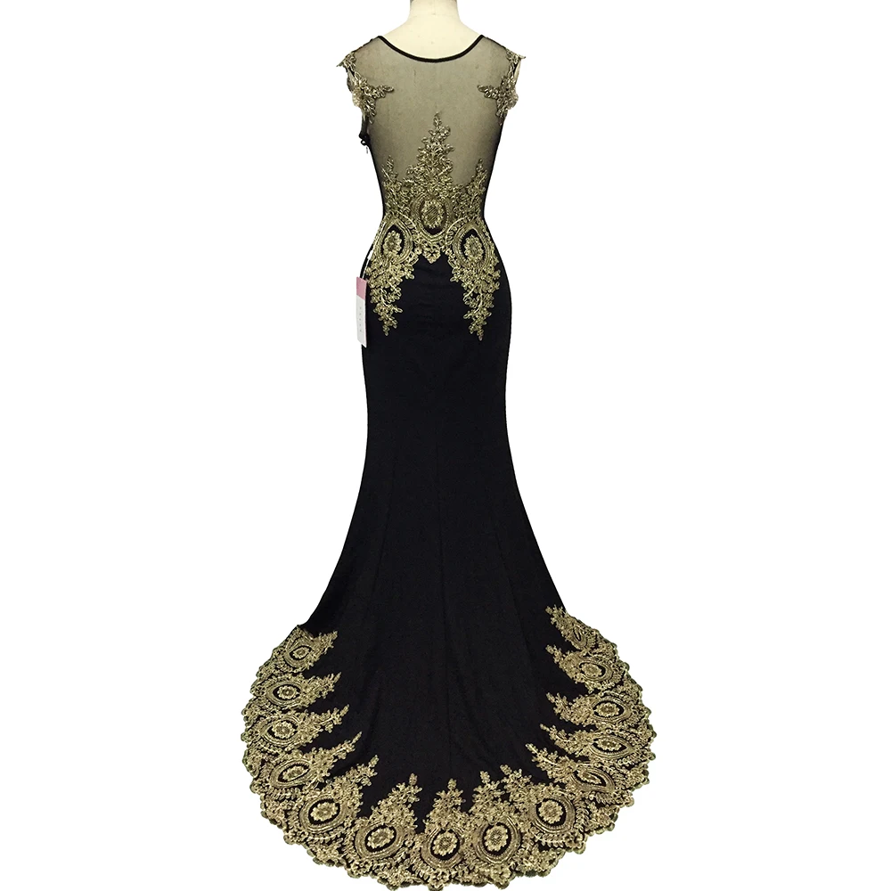 Robe de Soiree Longue Gold Lace Appliques Mermaid Evening Dress Dubai Arabic Evening Gowns Formal Evening Party Dress