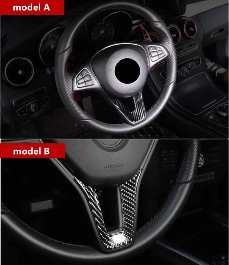 Carbon Fiber Steering Wheel Decal Decoration Cover Trim For Mercedes Benz CLA GLA GLE GLC A B C E Class Car Interior Modified