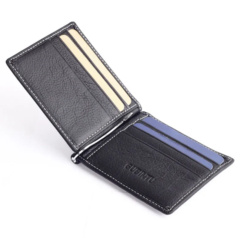 GUBINTU-Mini billetera portátil de cuero genuino para hombre, billetera con Clip para dinero, bolsillo para monedas, tarjetero pequeño, soporte para