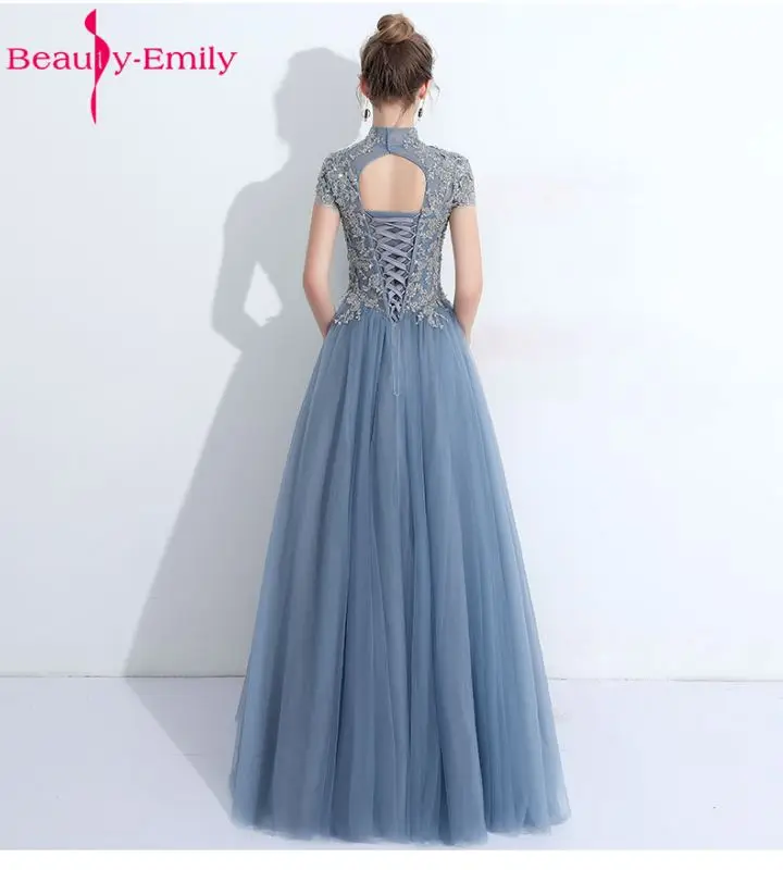 Beauty Emily Plus Size Evening Dresses 2020 Beads Long Vintage Appliques Tulle Women Formal Long Evening Party Prom Dresses