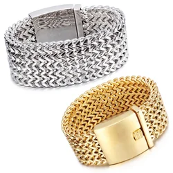Wide Stainless Steel Bracelet Very Big Heavy Cool Biker Jewelry Silver color Curb Cuban Chain Top Quality Men's Bracelet Bangle