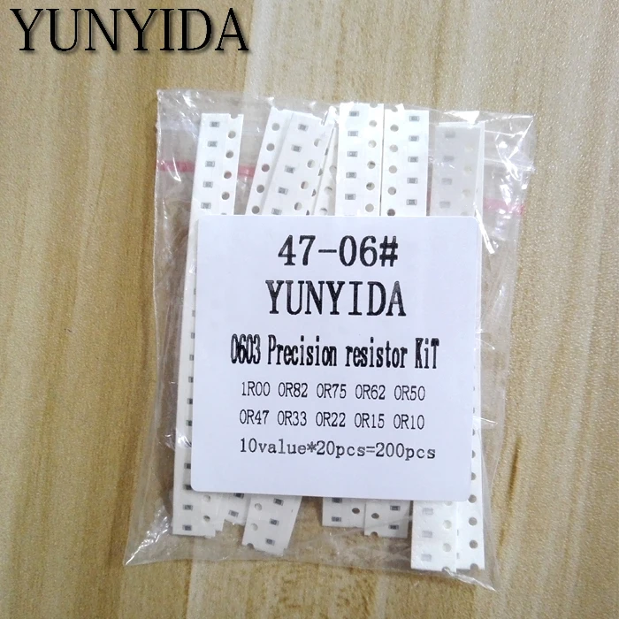 200PCS  1%  0603 SMD resistors assorted DIY kit set ,10 valueX20pcs=200pcs 1R00 R820 R750 R620 R500 R470 R330 R220 R150 R100