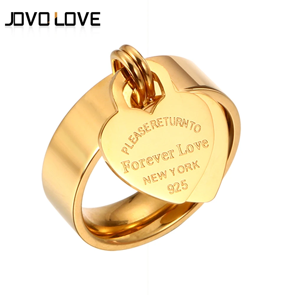 MSX Forever Love Wedding Rings Engraved Big Heart Tag Stainless Steel Charm Ring Rose Gold Color Lover Ring For Women