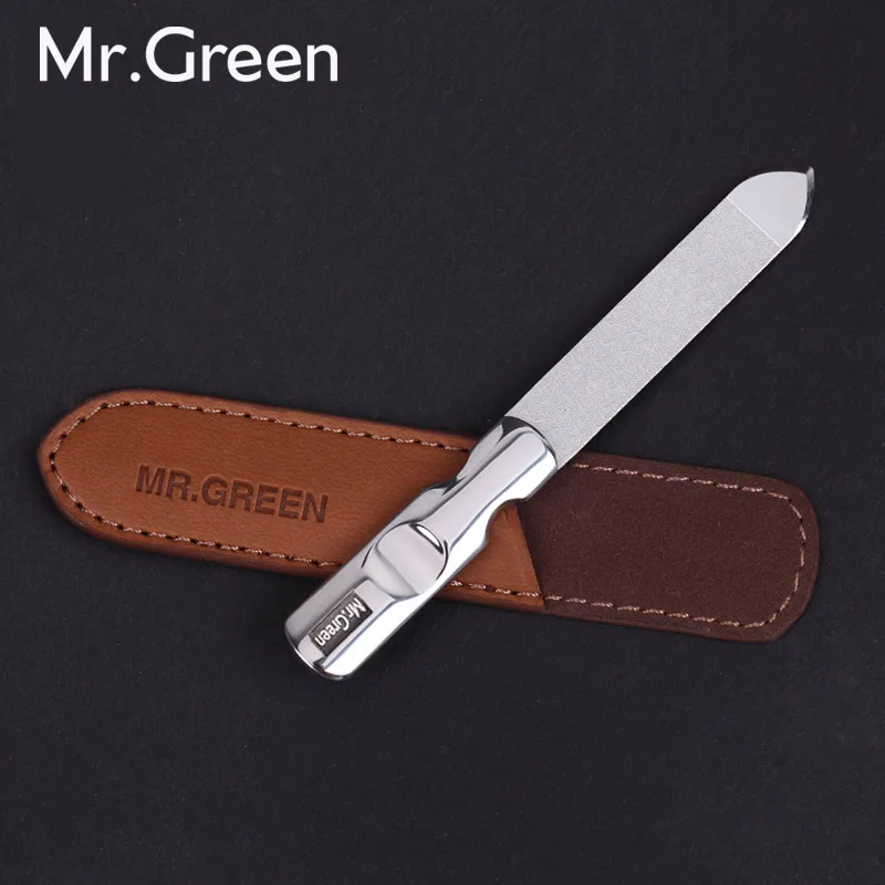 MR.GREEN stainless steel metal nail file buffer professional shaper  manicure tools polishing strip  sanding with leather case