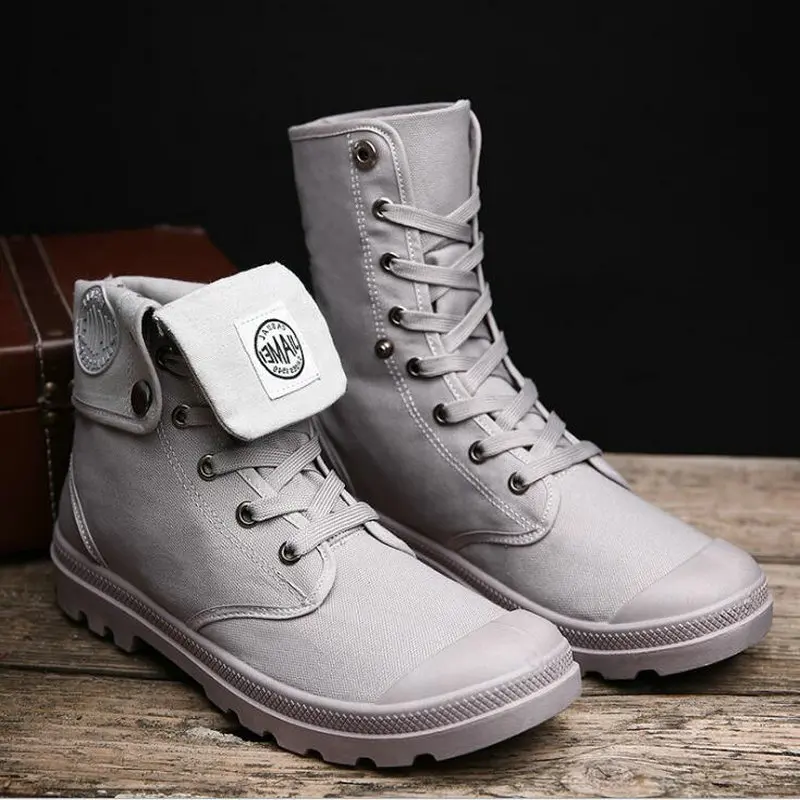 New Fashion all Black Men Casual Canvas flats Shoes Boys Tenis high top outdoor Non-slip Sneakers shoes Military boots LF-84
