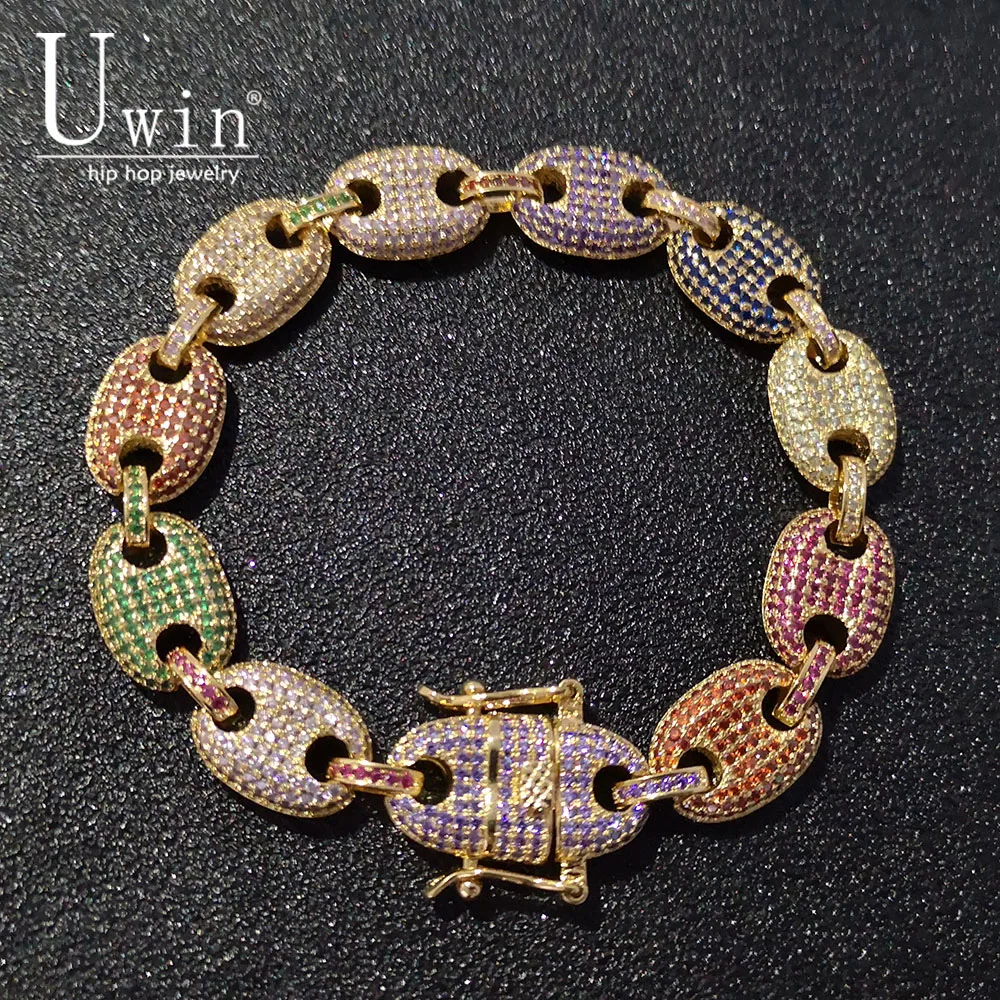 UWIN Coffee beans Bracelet Puffed Marine Chain 13mm Hip hop Gold color Link Fashion Punk Choker Charms Jewelry 7inch 8inch