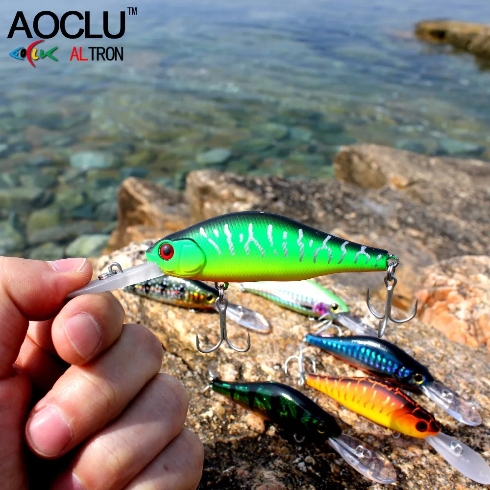 AOCLU Deep Diver Floating Shad 70mm 9.2g Hard Bait Minnow Crank Fishing Flutter High Vibration Speed Rolling Lure Bass VMC Hook